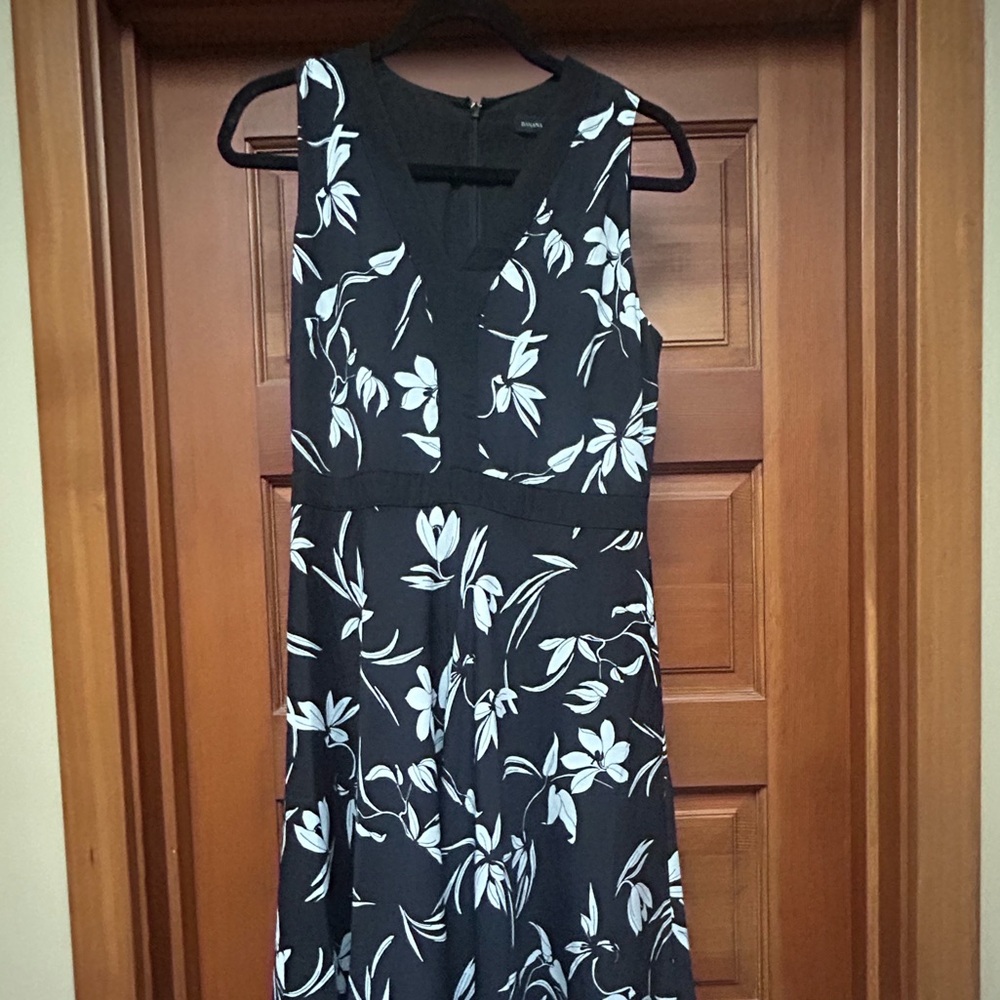 Banana Republic black and cream, handkerchief hem,  midi dress.